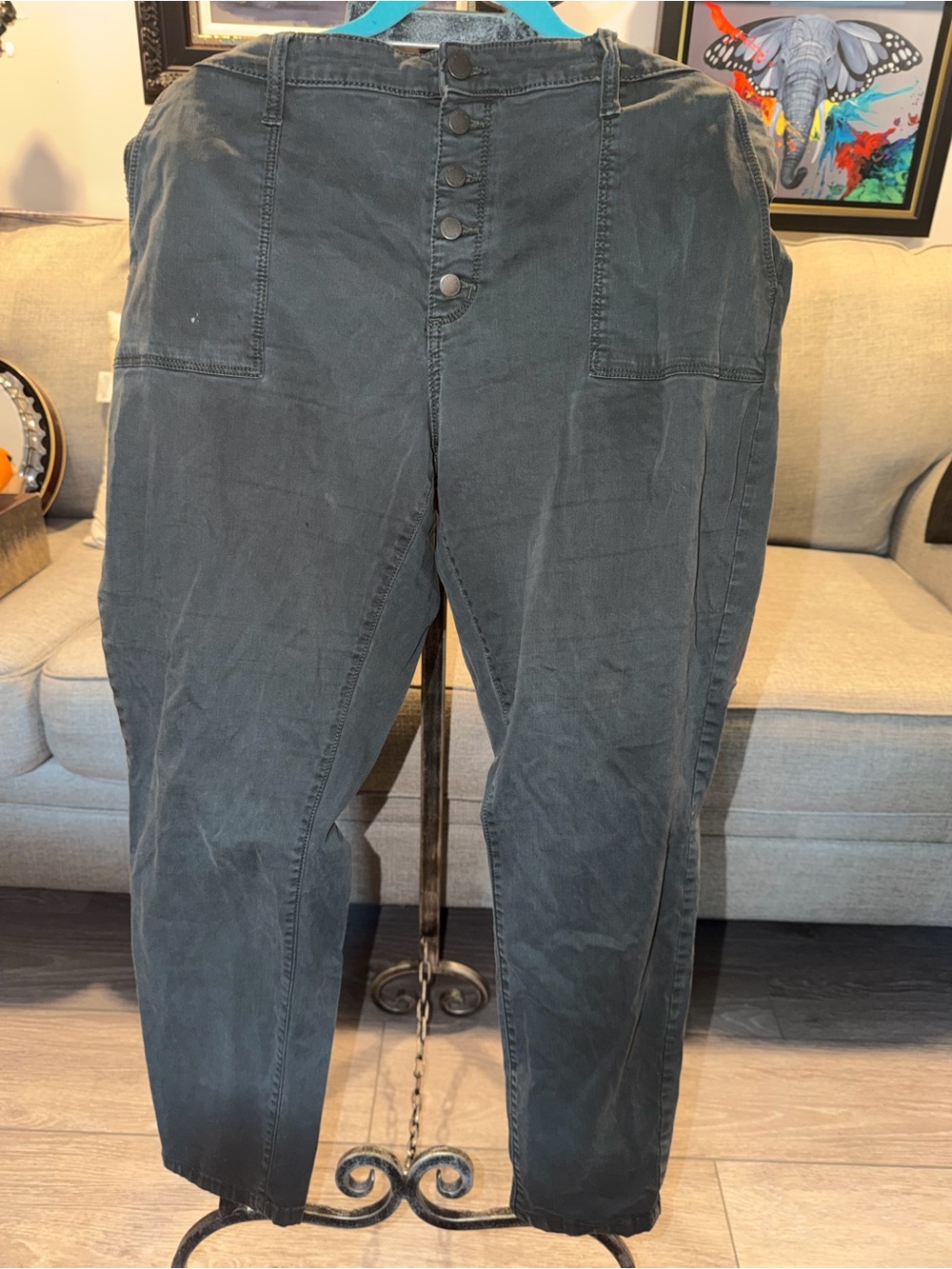 Universal Thread Men's Cargo Pants in Charcoal Black with Button-Front